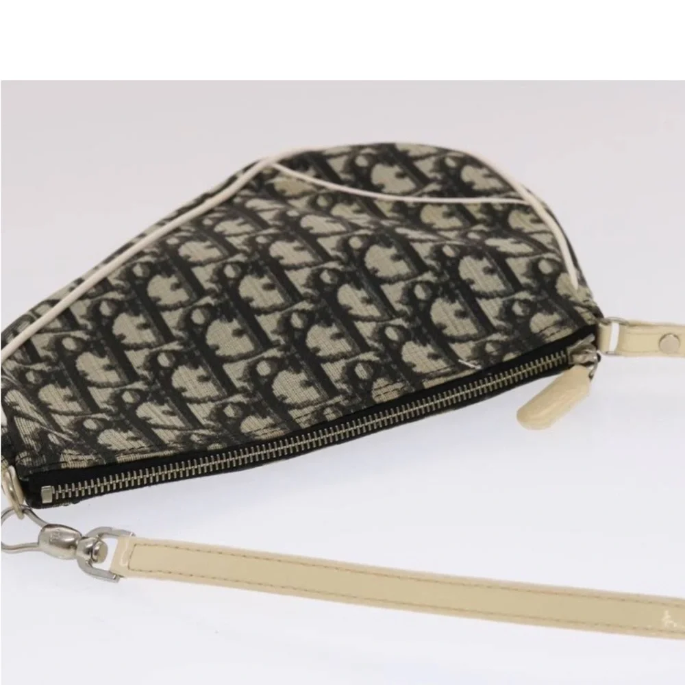 CHRISTIAN DIOR TROTTER Canvas Saddle Pouch Black/ White PREOWNED - Picture 6 of 16
